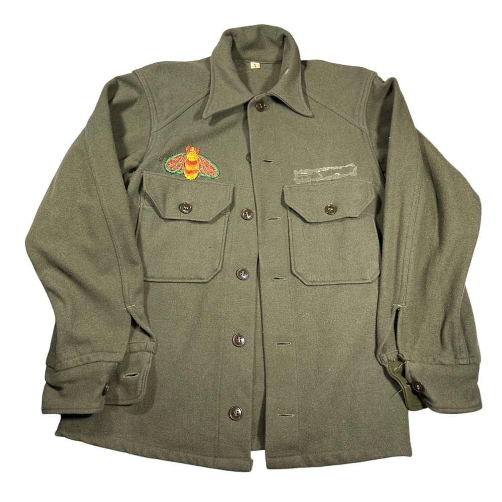 Vintage 1950s Korean War U.S Army Small Shirt OG 108 Olive Green Wool Field